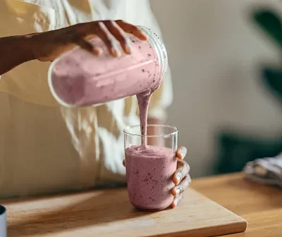 anonymous afro american woman pouring a smoothie into a glass